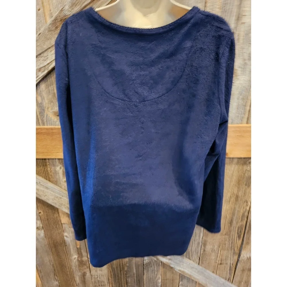 Croft & barrow size M LONG navy velour long sleeve top EUC SOFT ^